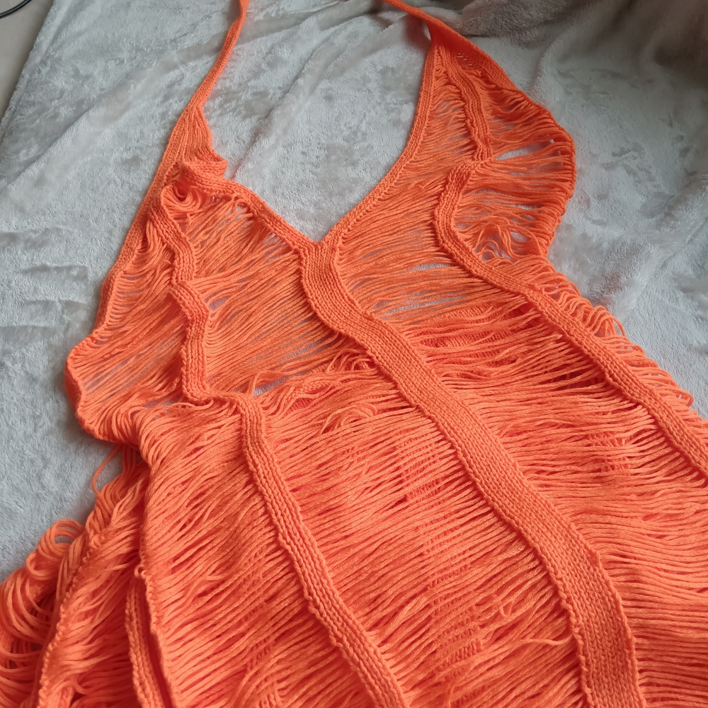 Vibrant Orange Fringe Halter Top